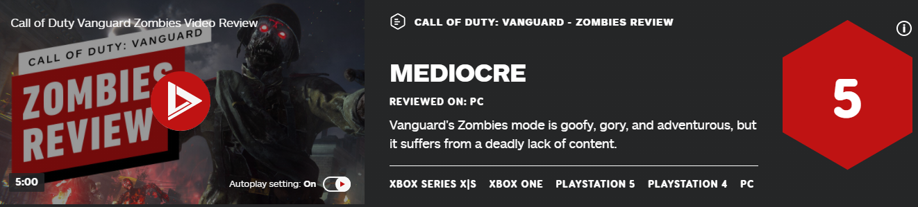 《使命召唤18》僵尸模式IGN评5分 过于无聊了