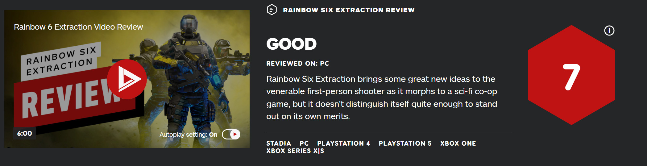 《彩虹六号：异种》媒体评分解禁 IGN、GS双双7分