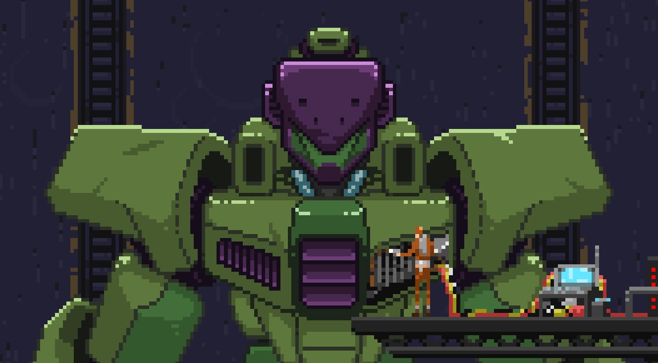 《Wallpaper Engine》像素风巨大机甲维修动态壁纸