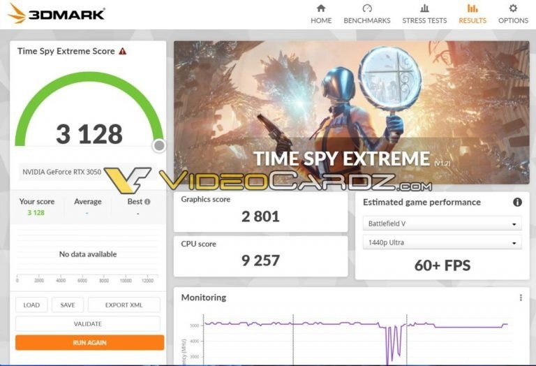 RTX 3050桌面显卡跑分首曝：成绩接近GTX 1660Ti