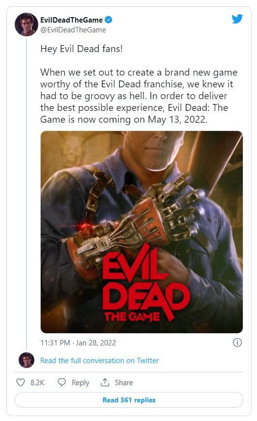 官方确认《鬼玩人：游戏版》推迟到5月13日发行