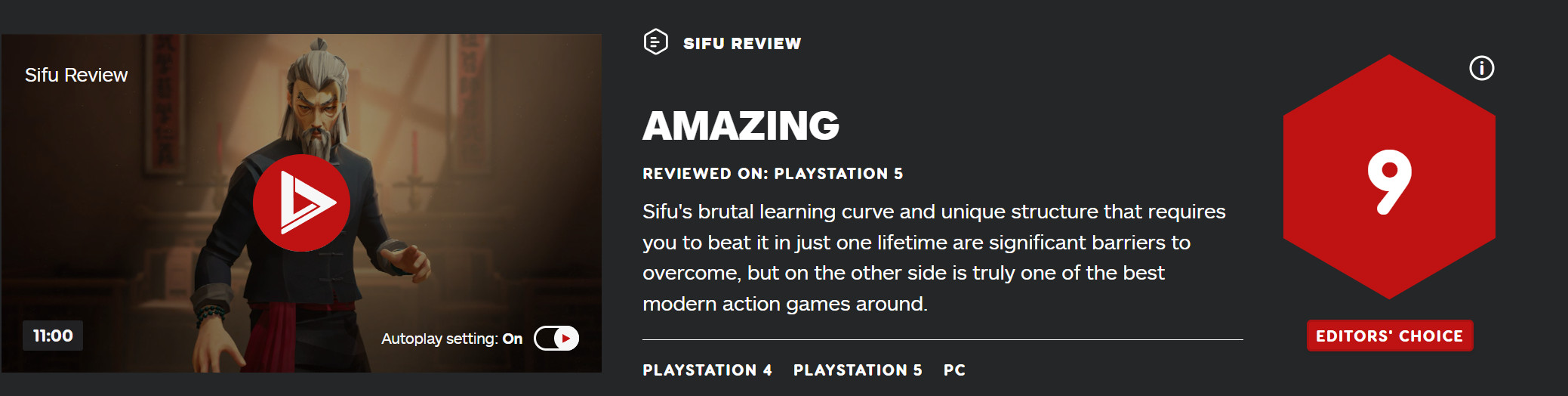 《师父》IGN 9分：最好的现代动作游戏之一