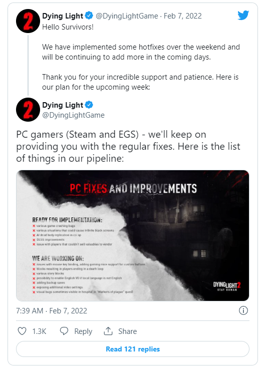 Techland表示将在本周对《消逝的光芒2》发布一些更新