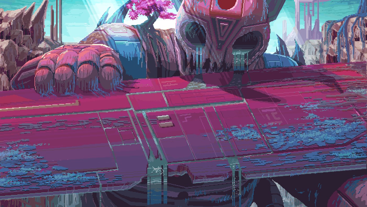 《Wallpaper Engine》星际反叛军巨型废弃机器人场景像素风动态壁纸