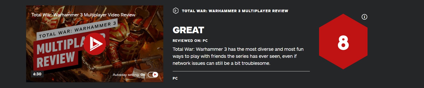《全面战争：战锤3》多人模式IGN 8分：休闲玩家也适用