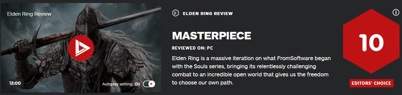 《艾尔登法环》IGN评10分 极具野心充满挑战