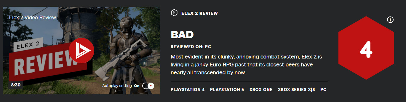 《Elex 2》IGN 4分：一个活在过去的RPG
