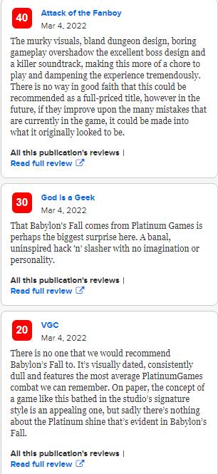 《巴比伦的陨落》Metacritic评分 媒体玩家双差评