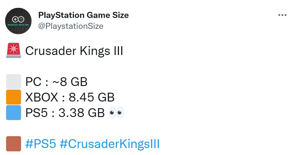 《十字军之王3》PS5版容量仅3.38GB