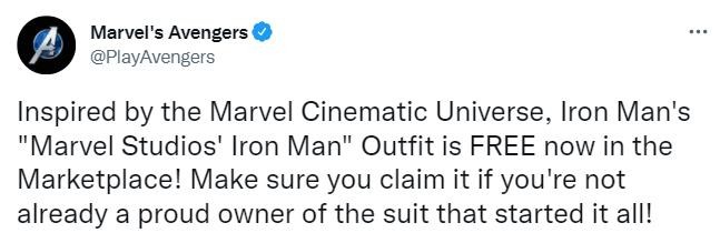 《漫威复仇者联盟》免费发放钢铁侠MCU服装