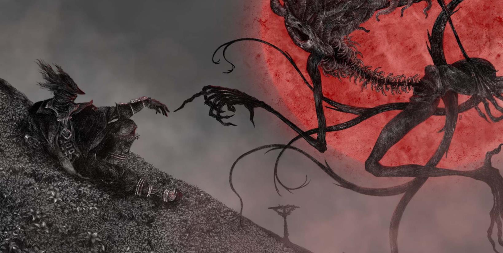 《Wallpaper Engine》血源月之血姬与猎人 - 上帝创造亚当构图绘画动态壁纸