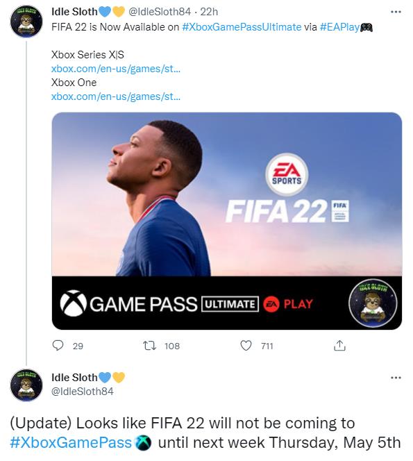 传闻：《FIFA 22》或于5月5日后登陆XGP