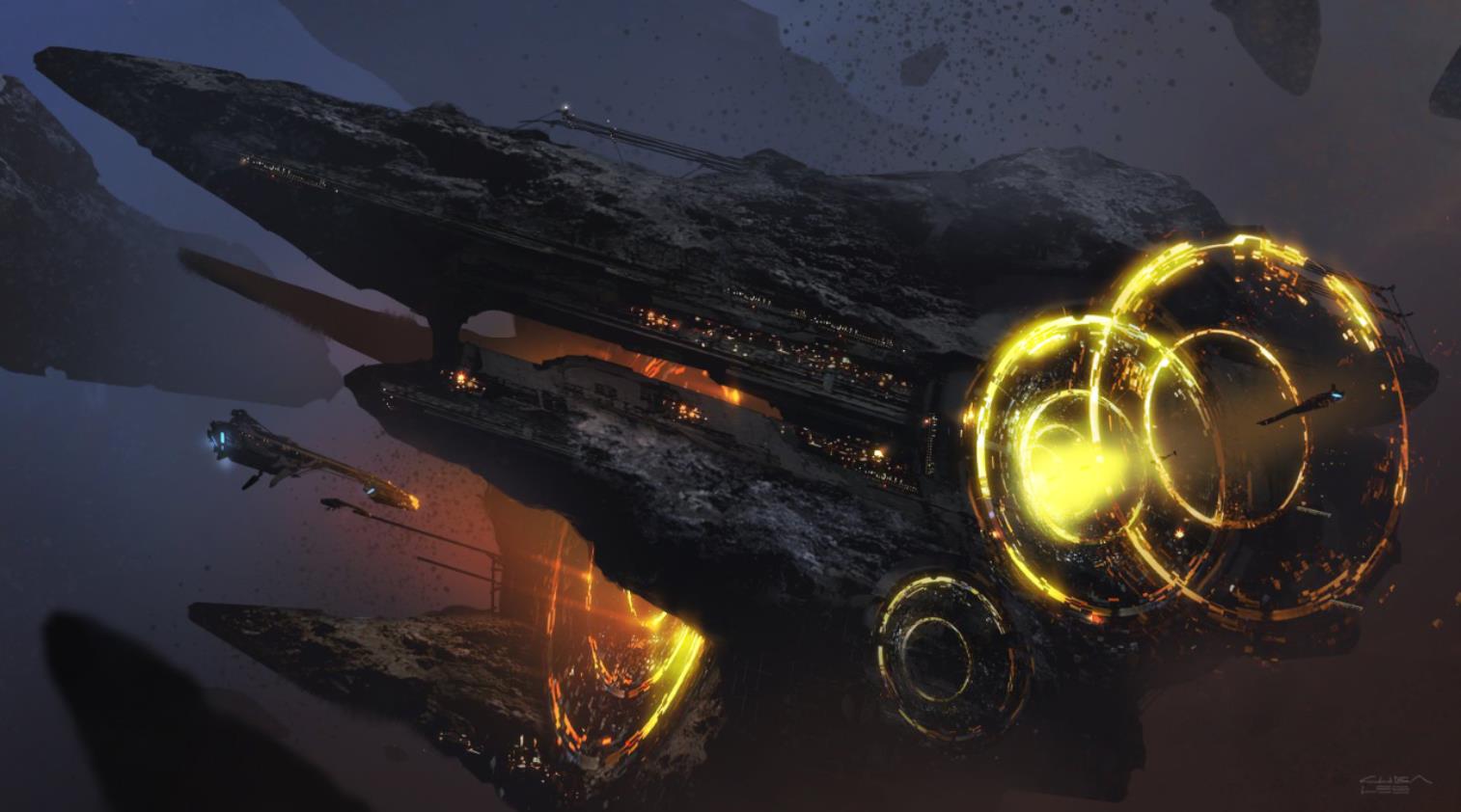 《Wallpaper Engine》巨型黑暗太空飞船绘图动态壁纸