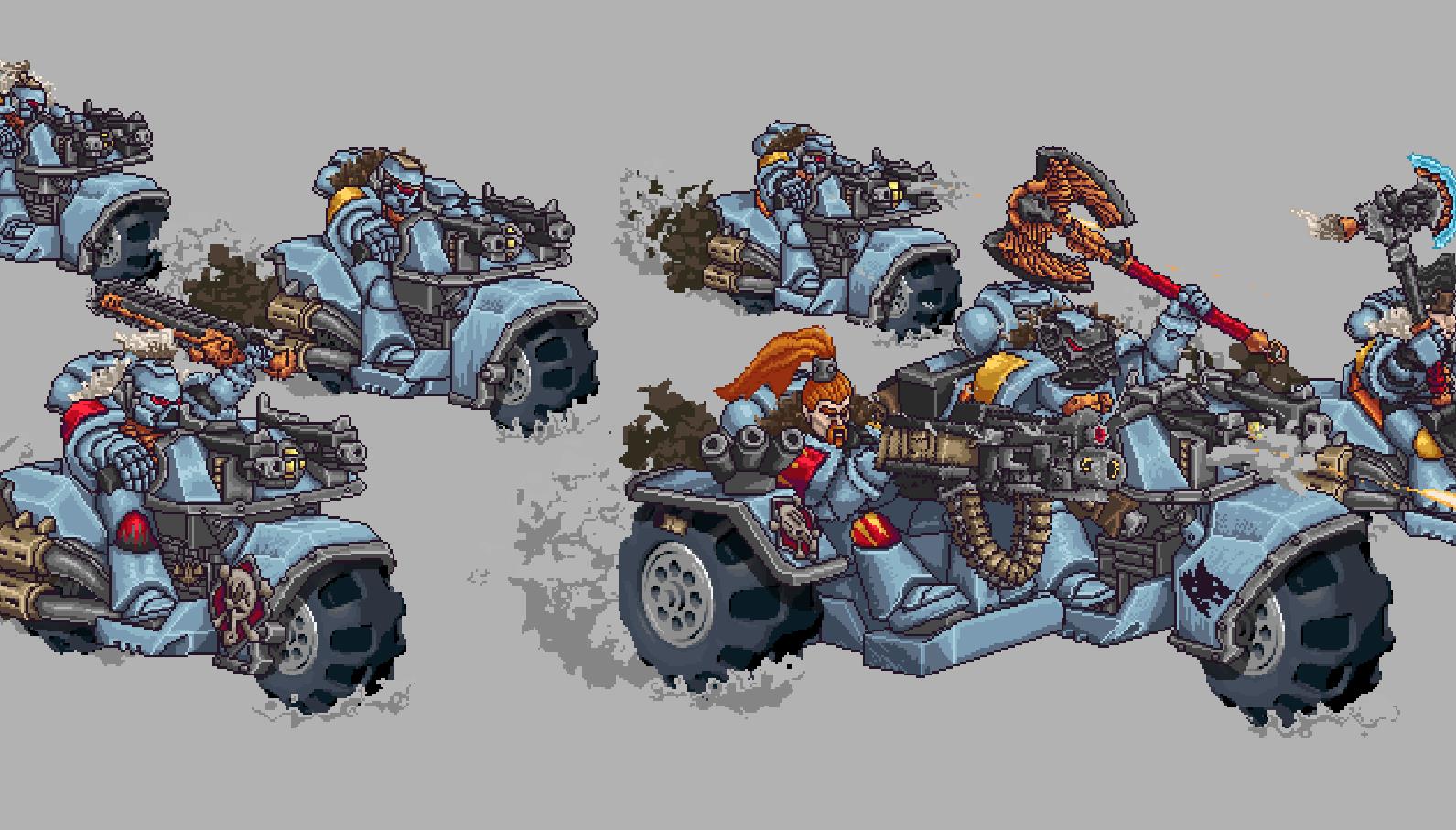 《Wallpaper Engine》战锤40k圣典星际战士摩托小队像素风动态壁纸