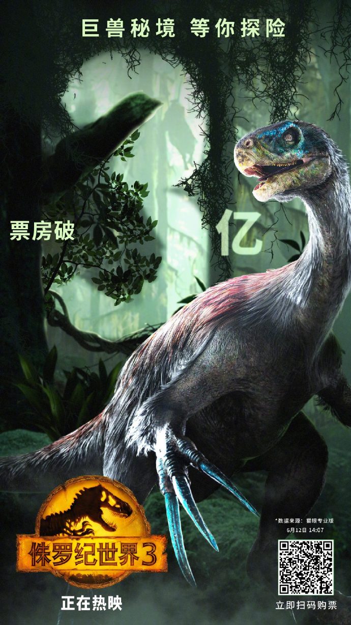 《侏罗纪世界3》国内上映三天 票房突破3亿元