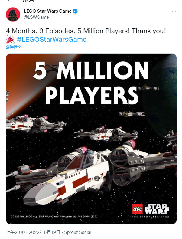《乐高星球大战：天行者传奇》玩家数量达到500万