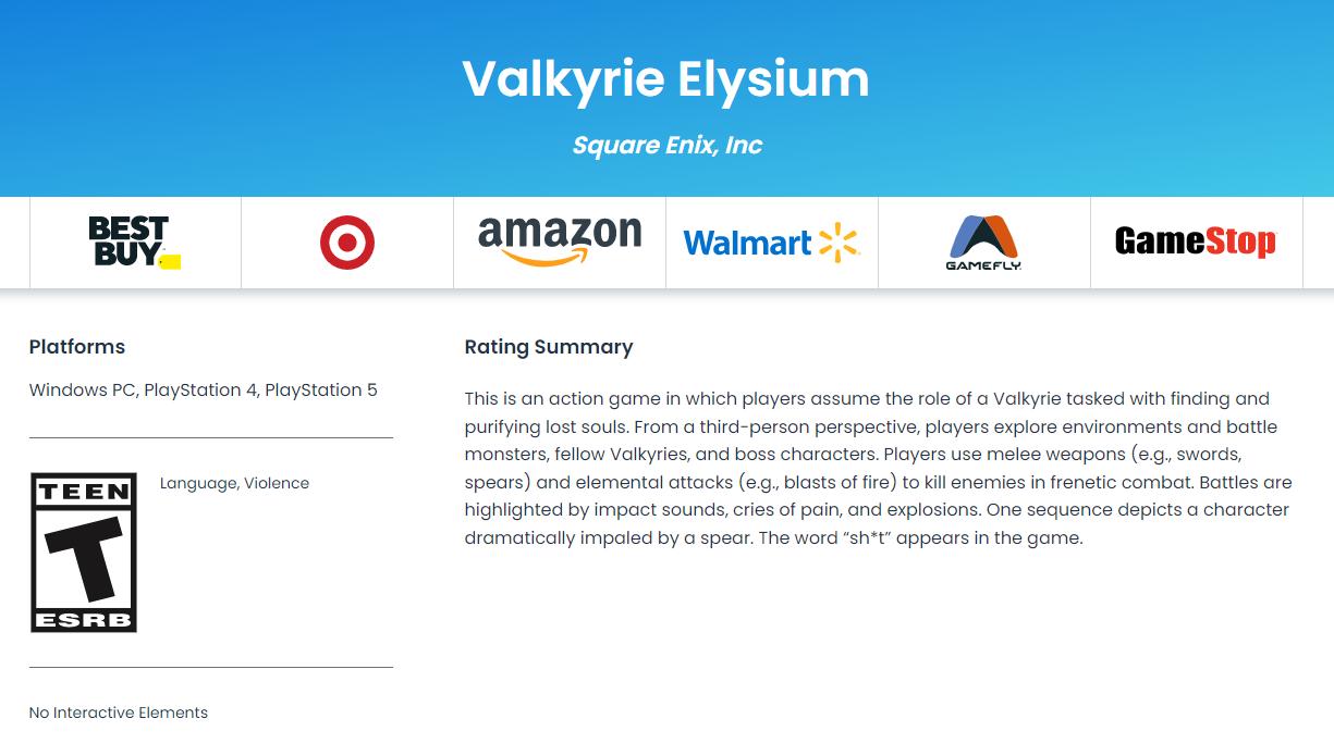 《Valkyrie Elysium》已通过ESRB评级 新情报曝光