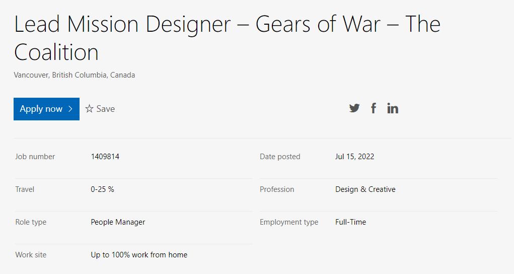 《战争机器》开发商招聘首席任务设计师 或在开发系列新作