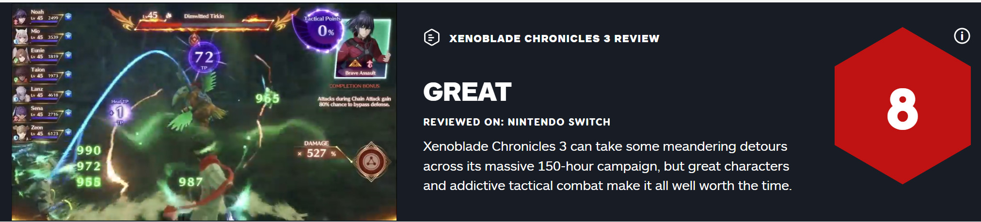 《异度神剑3》IGN 8分 一个非常值得你时间的大型JRPG
