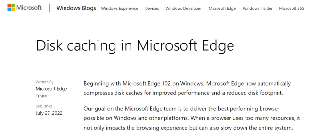 微软Edge浏览器内置磁盘缓存压缩技术 节省空间不降性能