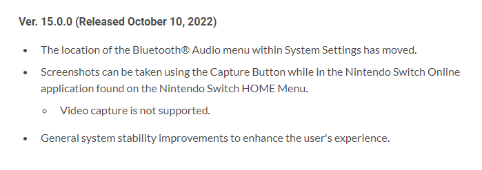 任天堂发布NS15.0.0版本更新 调整“蓝牙音频”界面位置