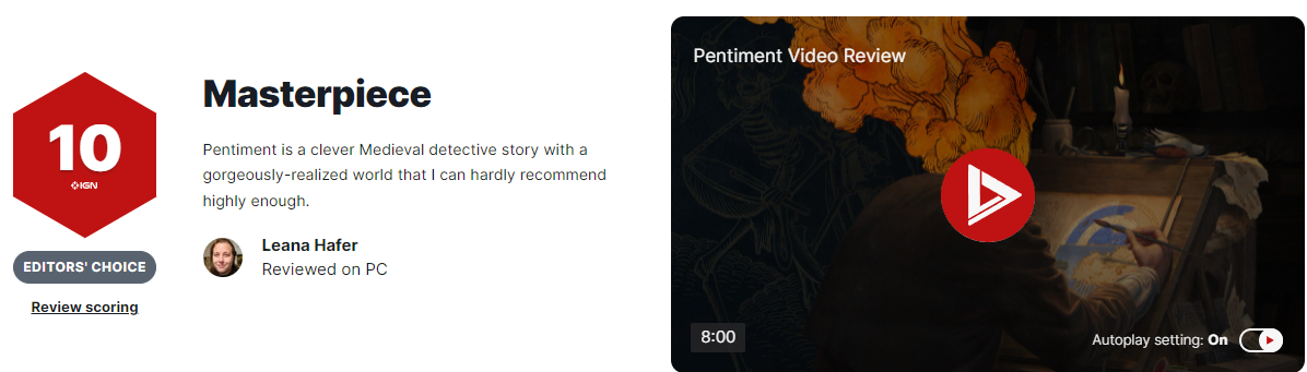 黑曜石新作《Pentiment》IGN 10分 值得多次游玩