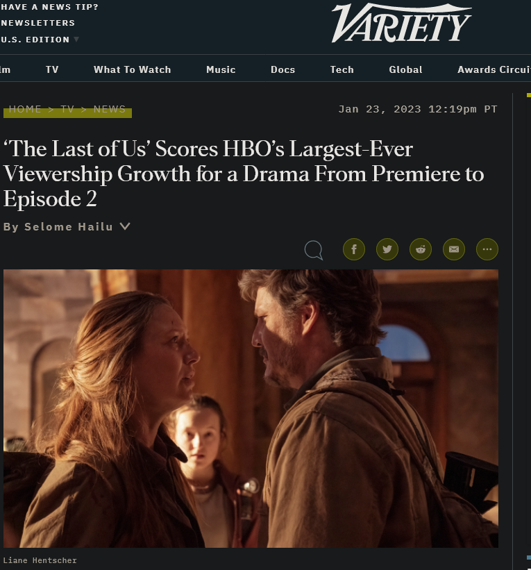 《最后的生还者》美剧创下HBO两周观众增长新纪录
