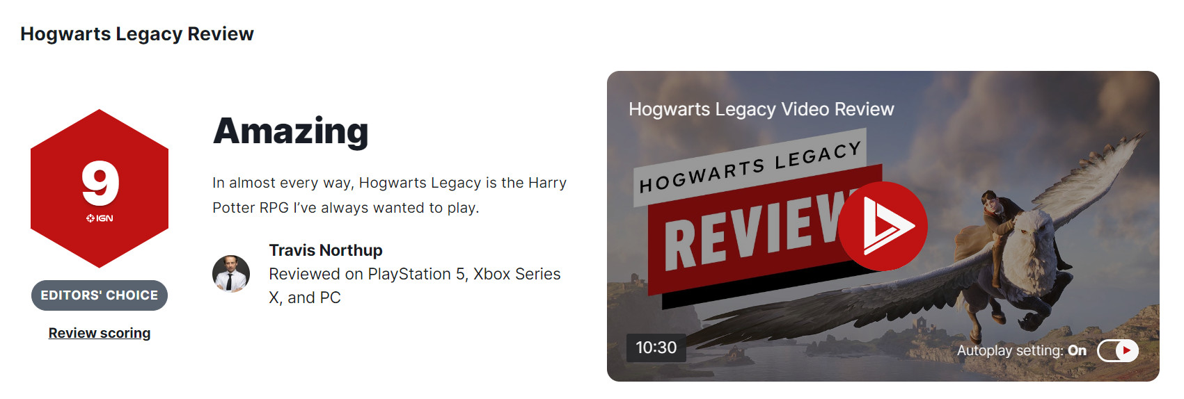 《霍格沃茨之遗》媒体评分解禁 IGN 9分好评