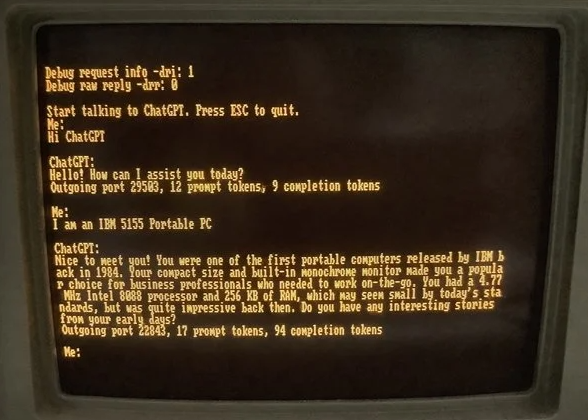 网友使用36年前IBM电脑运行ChatGPT 基本实现交流