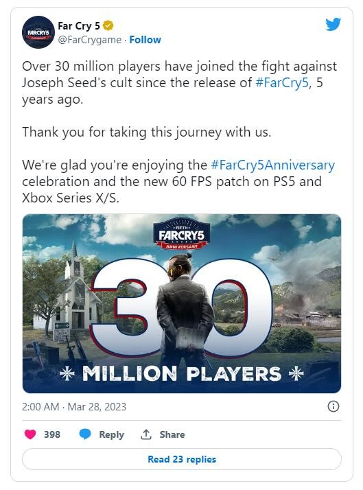 育碧《孤岛惊魂5》玩家数量突破3000万