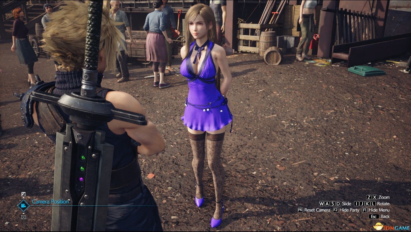 《最终幻想7：重制版》适配蒂法的紫色薄纱连衣裙的花纹吊带黑丝MOD