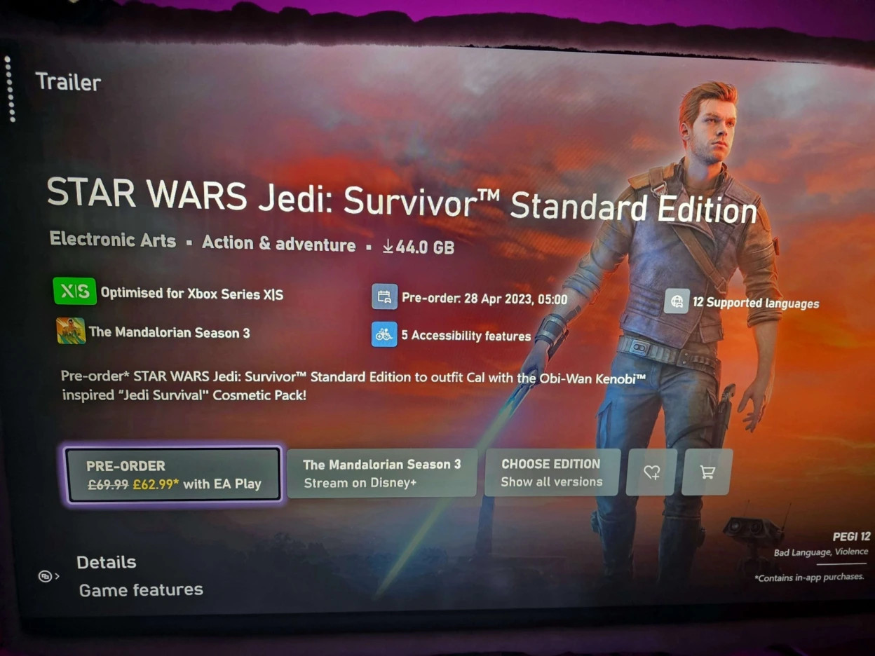 Xbox版《星球大战绝地：幸存者》预载开启 XSX文件大小139GB