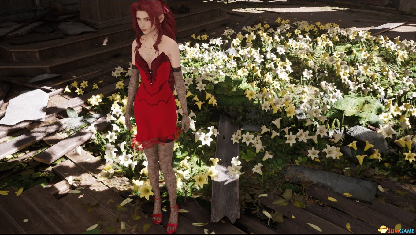 《最终幻想7：重制版》适配爱丽丝蕾丝红裙的花纹黑丝MOD