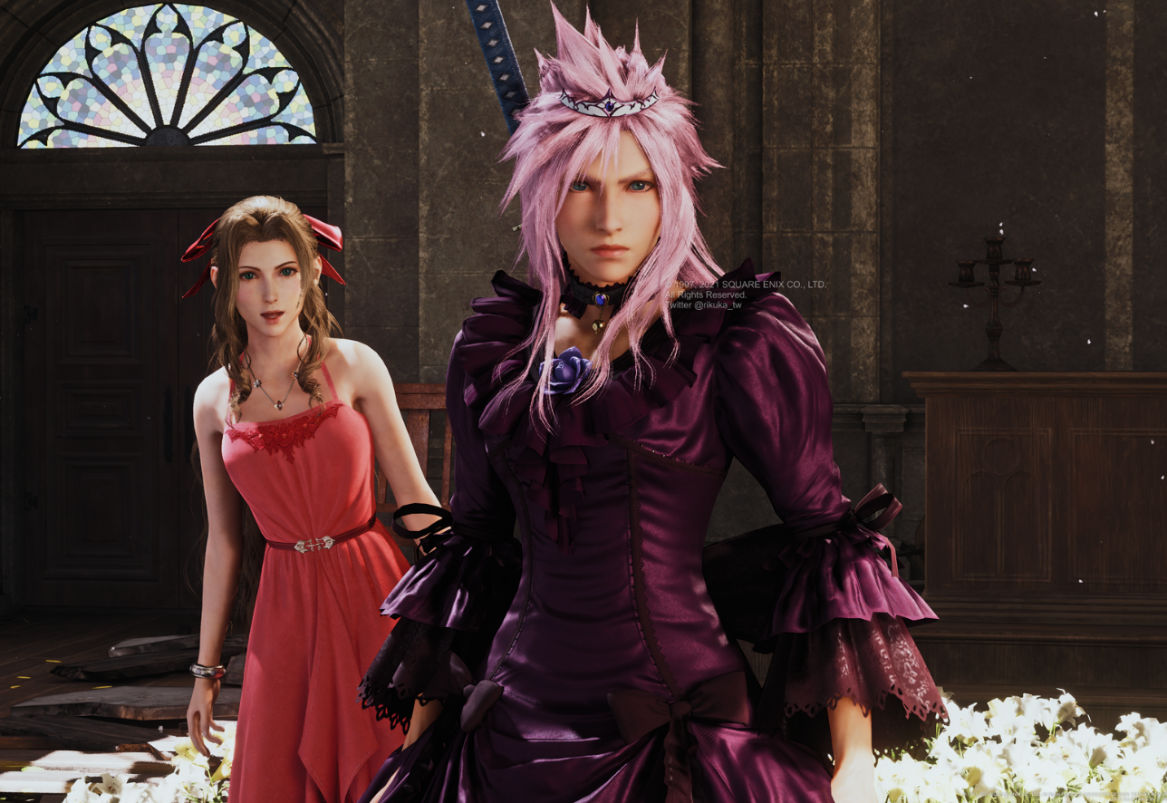 《最终幻想7：重制版》穿雷霆姐紫裙子的克劳德MOD