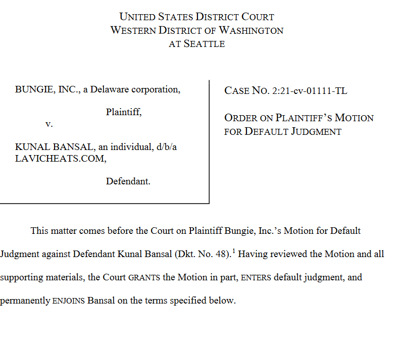 《命运2》外挂制造商拒绝出庭 缺席判决赔款670万美元