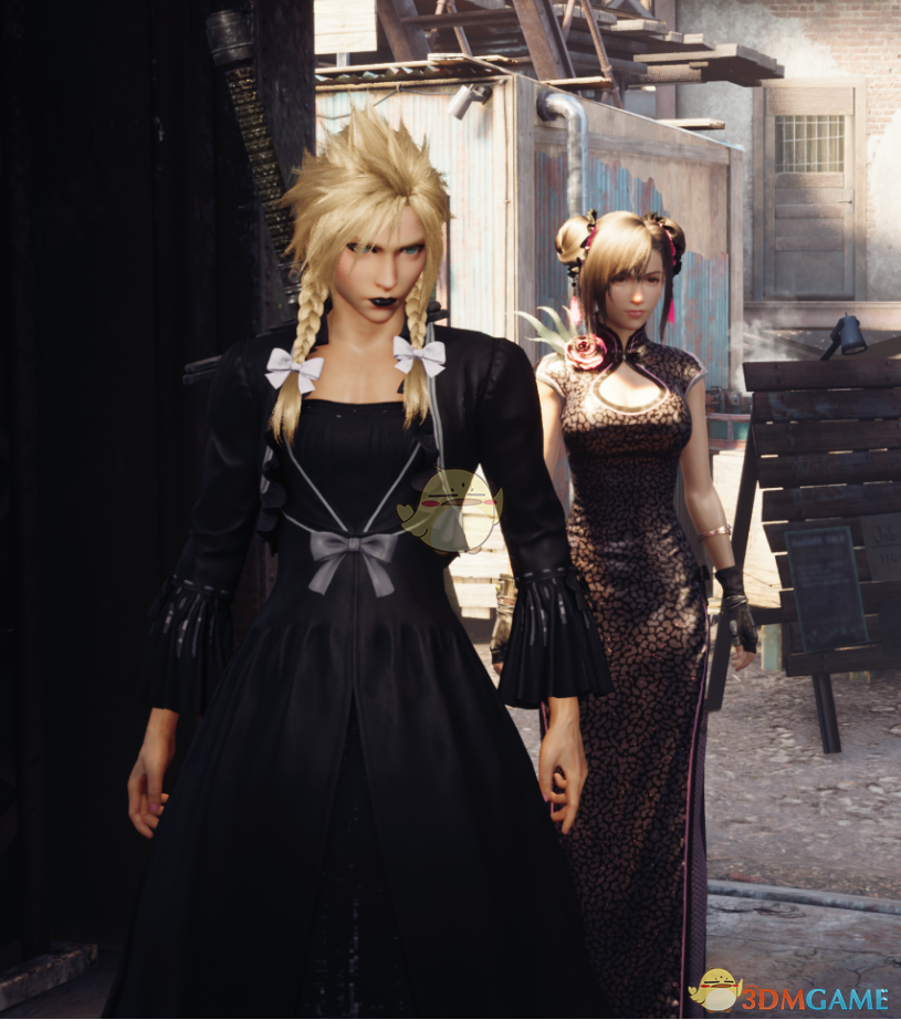《最终幻想7：重制版》别致哥特妆穿高跟鞋克劳德的黑色萝莉裙MOD