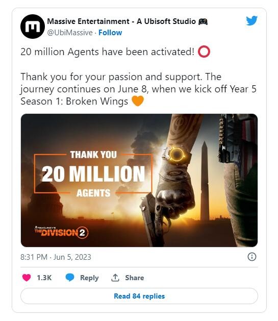 育碧《全境封锁2》总玩家数突破2000万