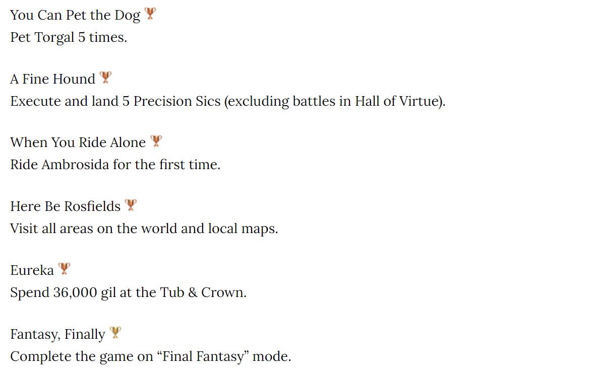 《最终幻想16》奖杯列表泄露 白金需要二周目通关