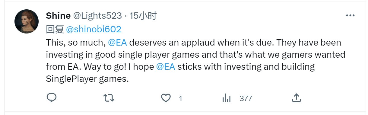 EA重返3A单机游戏 获得玩家称赞和祝福