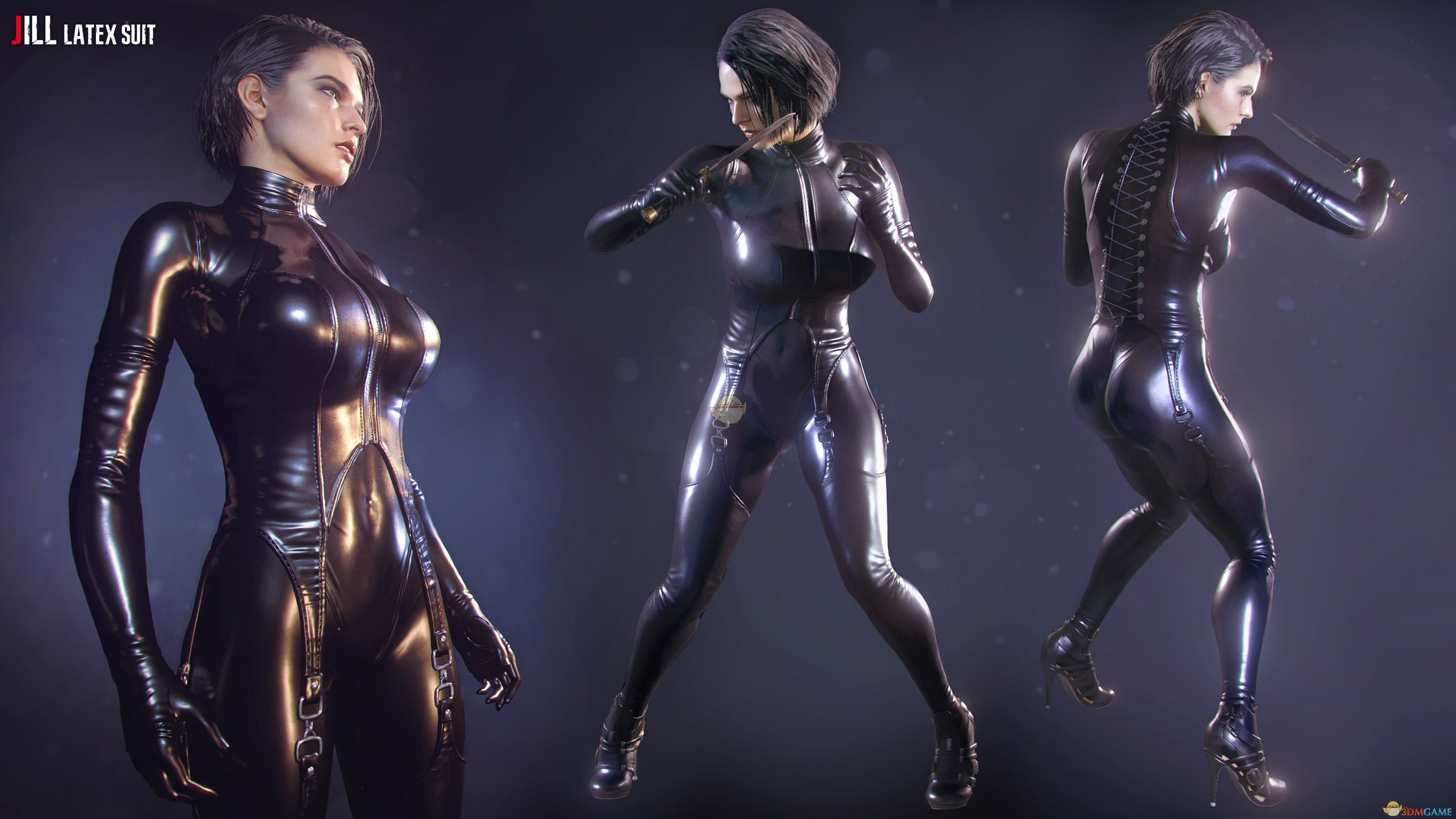 《生化危机3：重制版》吉尔乳胶紧身服 漆光黑MOD