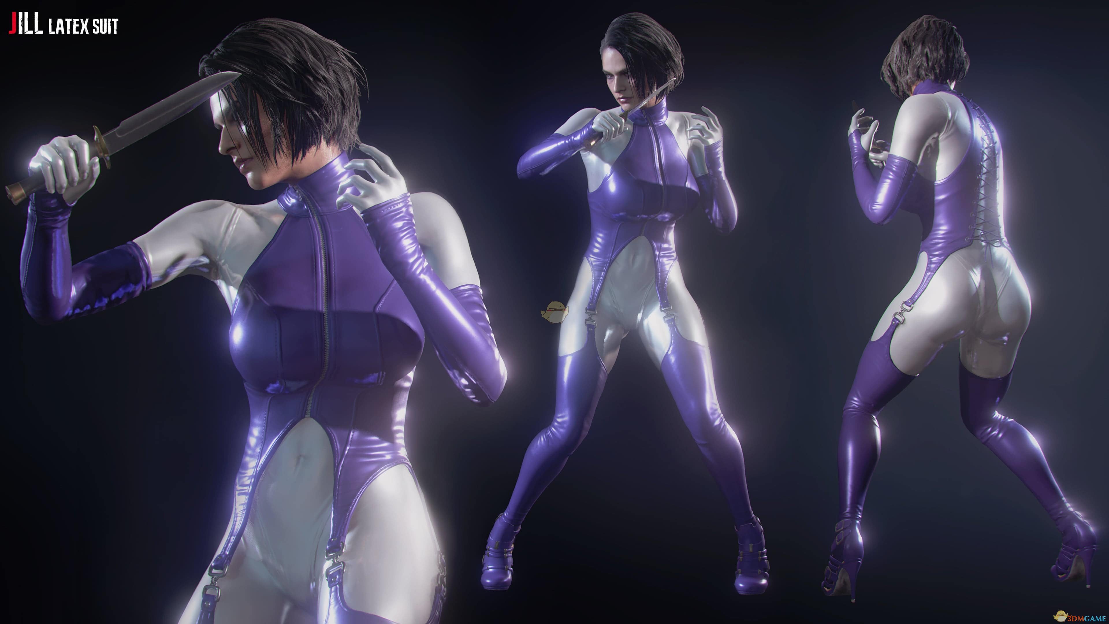 《生化危机3：重制版》吉尔乳胶紧身服 紫亮银补丁MOD