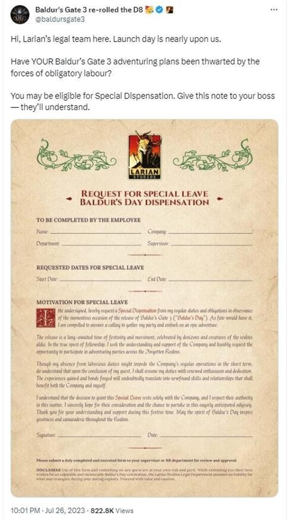 《博德之门3》8月3日晚上11点正式解锁不会提前预载