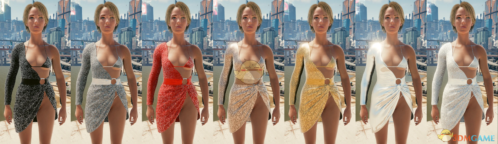 《赛博朋克2077》性感银色大胸碎钻连衣裙MOD