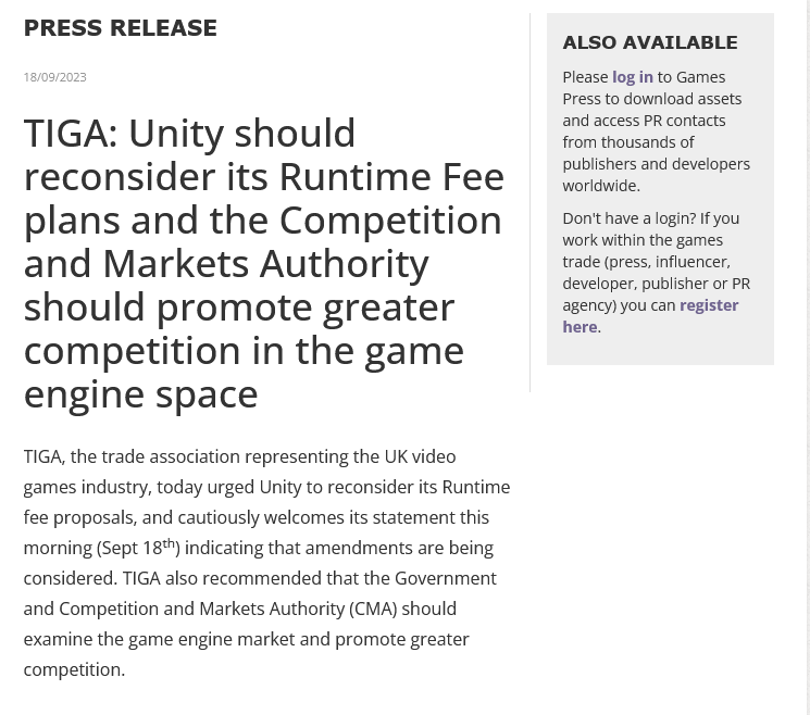 英国：Unity应重新考虑收费策略 CMA应鼓励引擎竞争