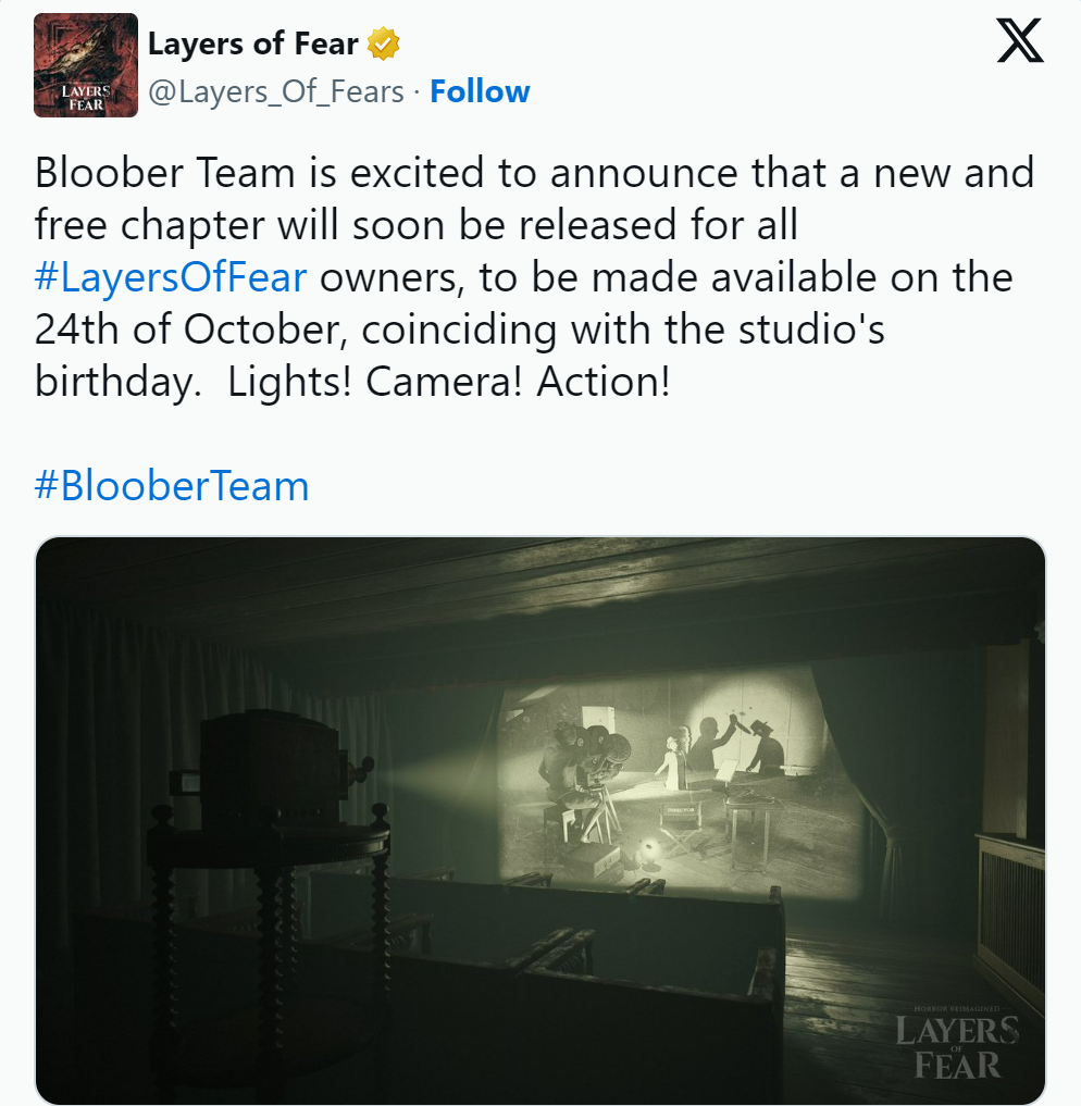 《层层恐惧》将发布免费章节 10月24日上线