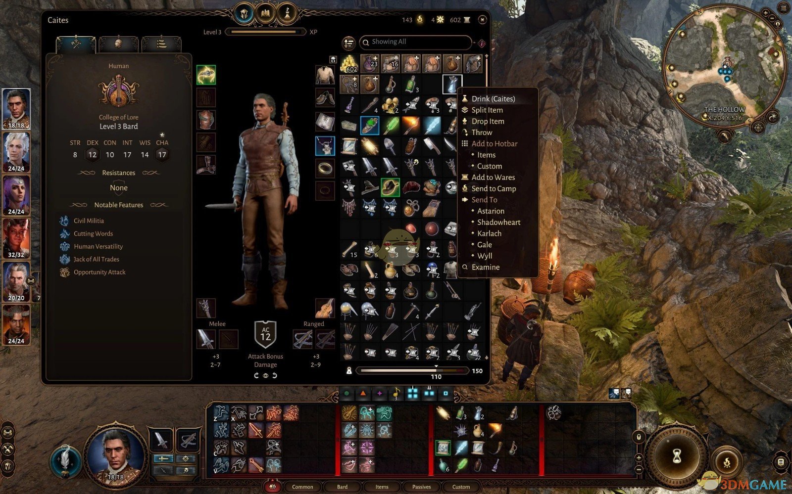 《博德之门3》更好的快捷菜单MOD