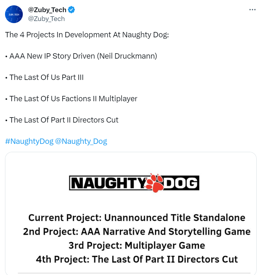 传闻：顽皮狗有四款游戏正在开发