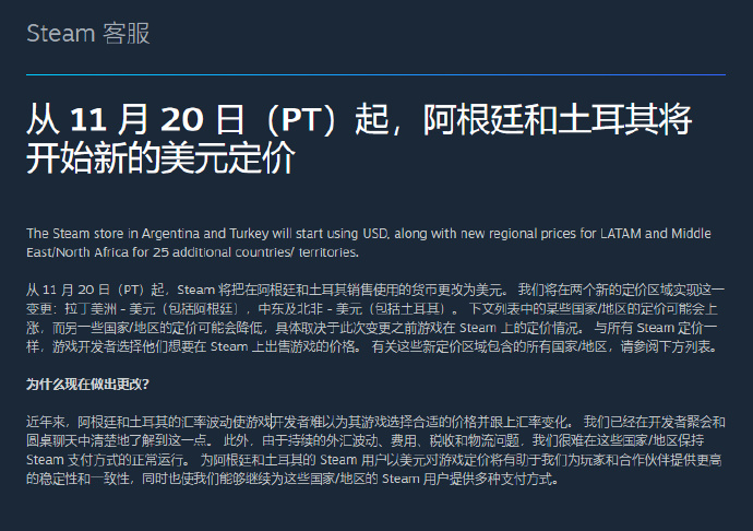 Steam 区域价格上涨高达 4298%  可能会刺激阿根廷和土耳其游戏玩家的流失