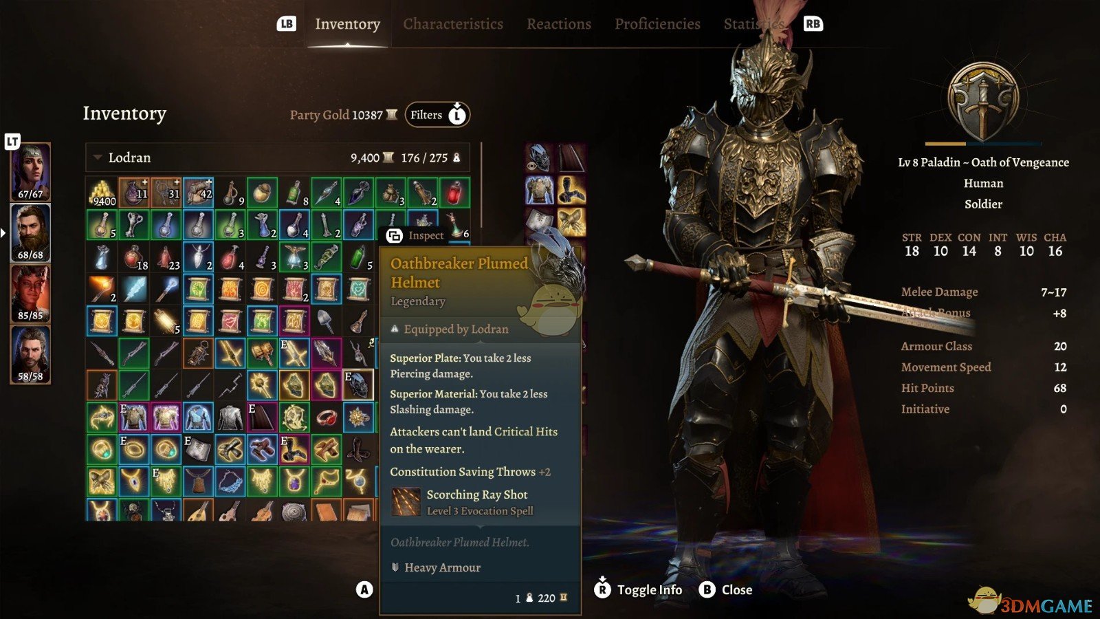 《博德之门3》弃誓骑士羽饰头盔MOD