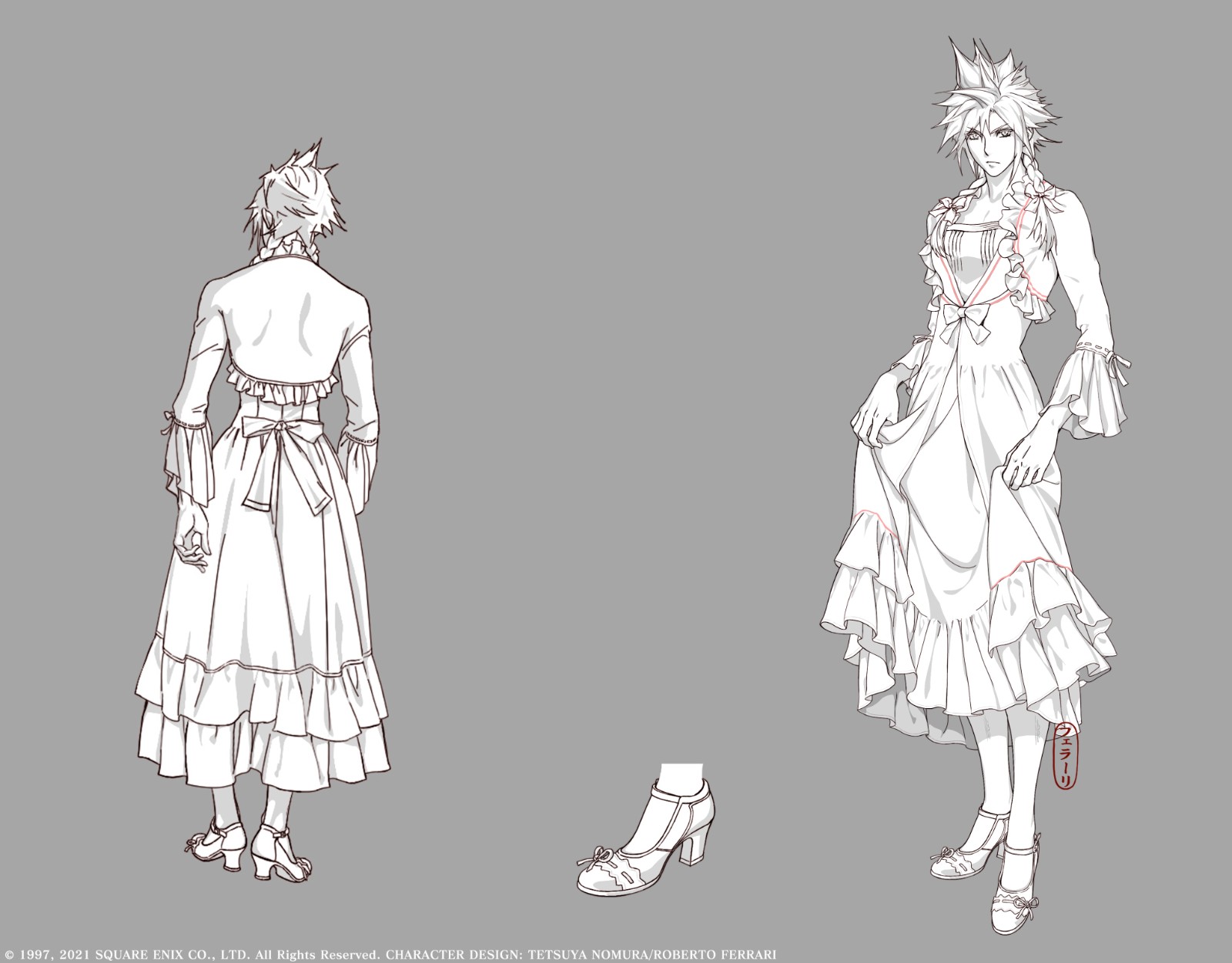 《最终幻想7：重制版》克劳德早期女装设计图 款式还挺多